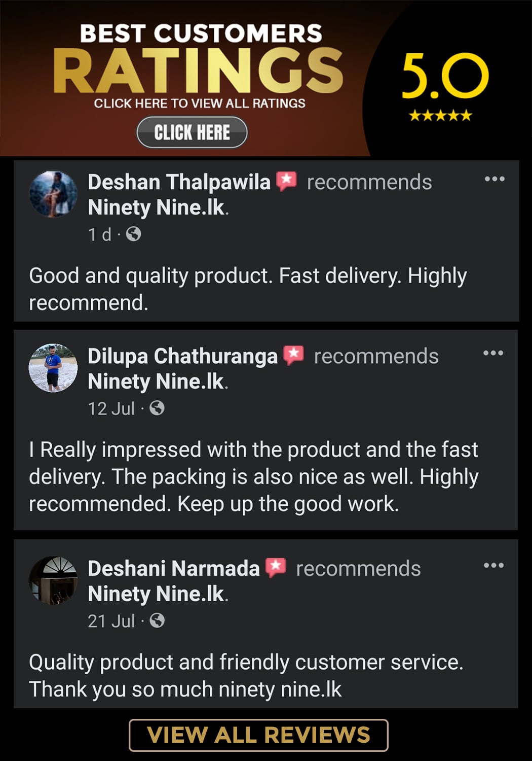 ninetynine.lk customer ratings